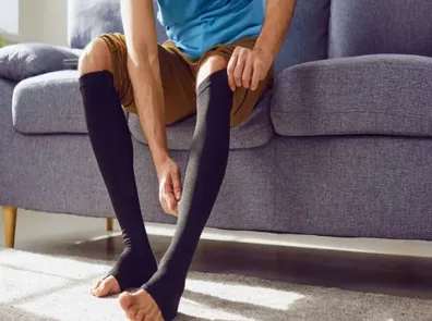 Compression socks on a pair of
legs